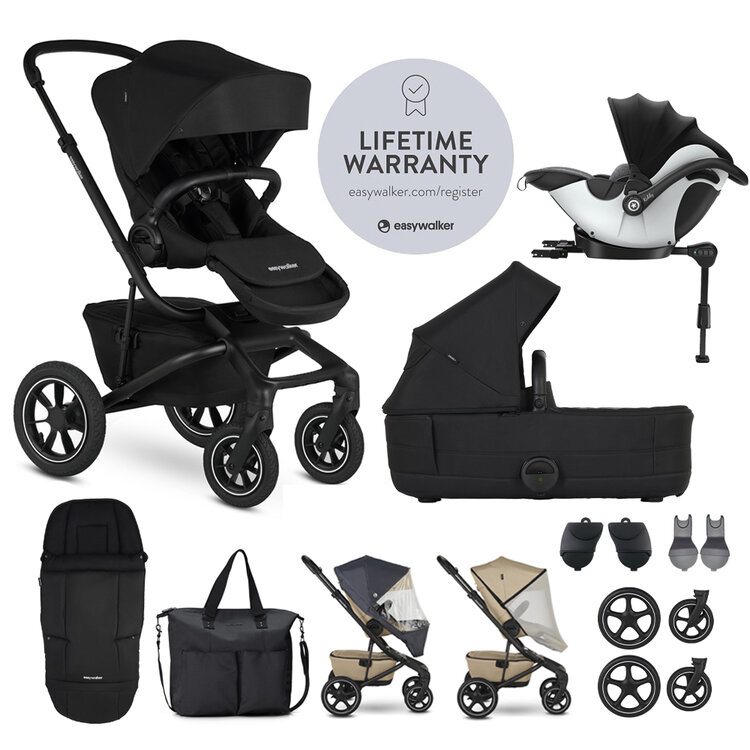 EASYWALKER Set XXL kočárek Jimmey Air Pepper Black + KIDDY Evoluna i-size 2 Grey Melange Icy Grey