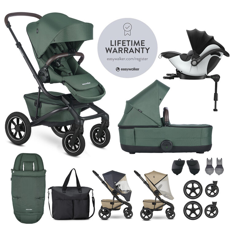 EASYWALKER Set XXL kočárek Jimmey Air Pine Green + KIDDY Evoluna i-size 2 Grey Melange Icy Grey