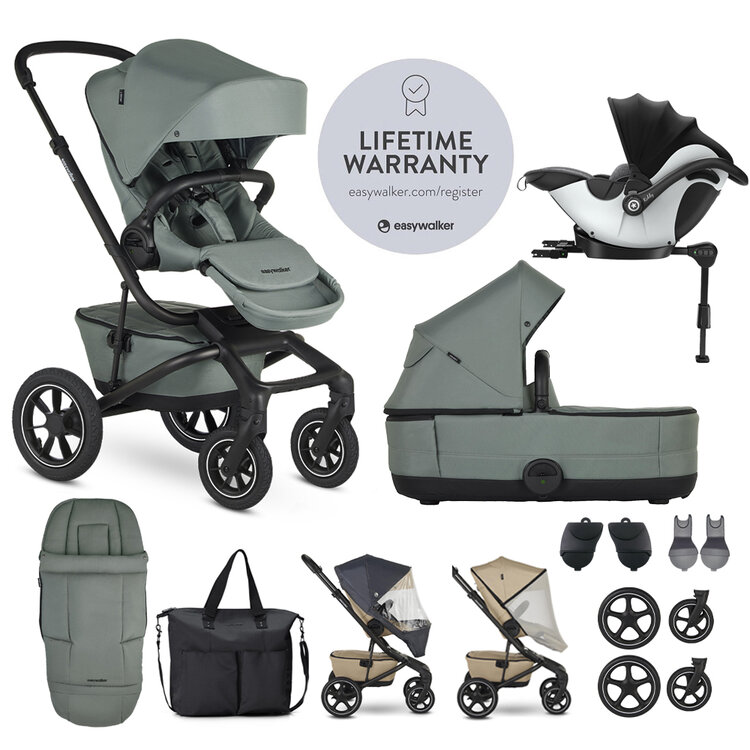 EASYWALKER Set XXL kočárek Jimmey Air Thyme Green + KIDDY Evoluna i-size 2 Grey Melange Icy Grey