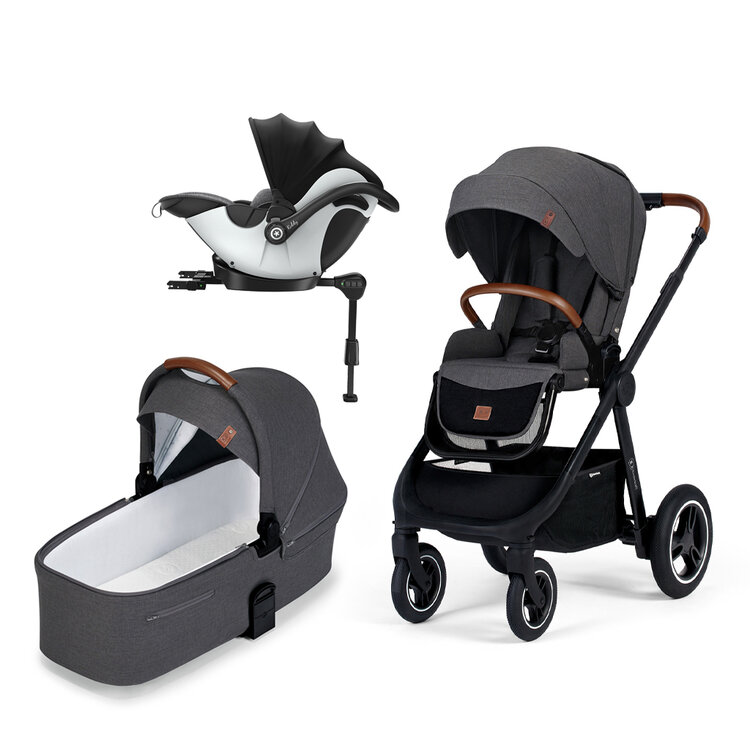 KINDERKRAFT Kočárek Everyday 2v1 Black Dark Grey + KIDDY Evoluna i-size 2 Grey Melange Icy Grey