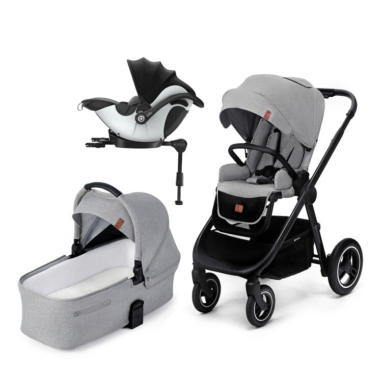 KINDERKRAFT Kočárek Everyday 2v1 Light Grey + KIDDY Evoluna i-size 2 Grey Melange Icy Grey