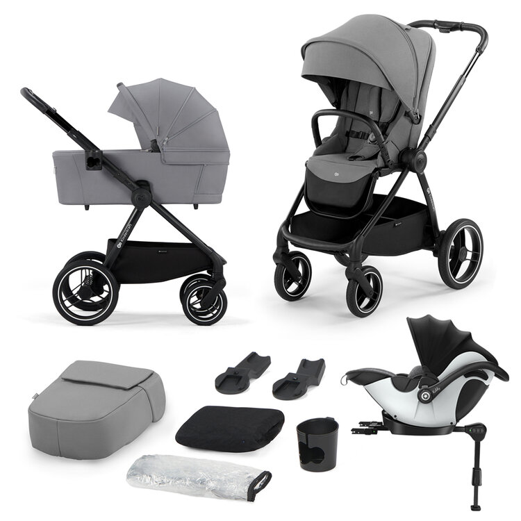 KINDERKRAFT SELECT Kočárek Nea 2v1 Platinum Grey + KIDDY Evoluna i-size 2 Grey Melange Icy Grey