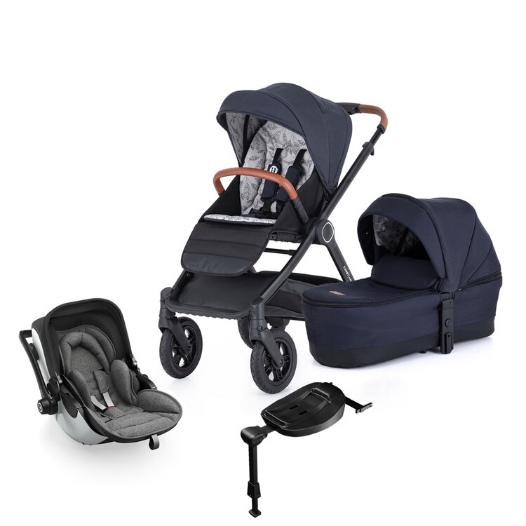 PETITE&MARS Kočárek 2v1 Trails Anthracite Blue + KIDDY Evoluna i-size 2 Grey Melange Icy Grey