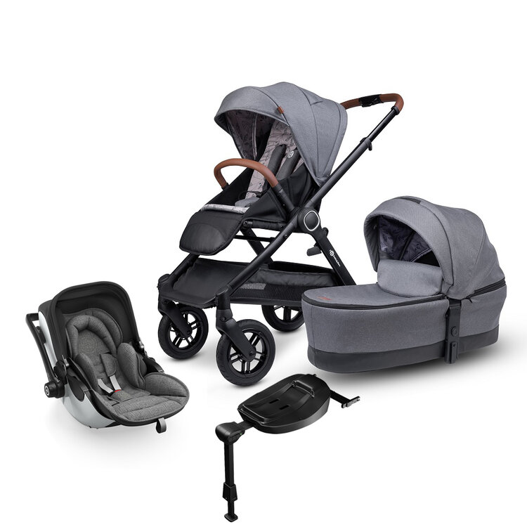 PETITE&MARS Kočárek 2v1 Trails Ultimate Grey + KIDDY Evoluna i-size 2 Grey Melange Icy Grey