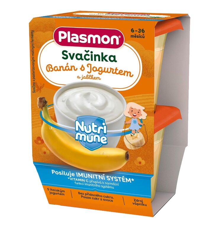 EXP: 31.12.2023 PLASMON Svačinka bezlepková ovocná NUTRI-MUNE banánovo-jablečná s jogurtem 2x120g