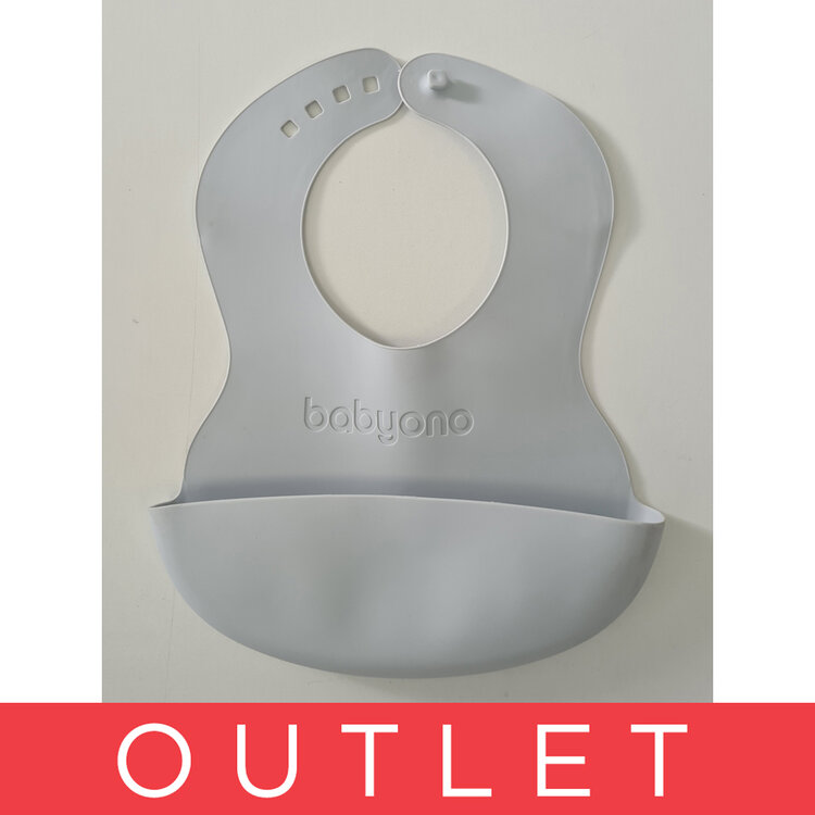 BABYONO Bryndák měkký plastový s kapsou bez BPA světle šedý 6m+