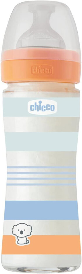 CHICCO Láhev kojenecká sklo Well-being silikon 240ml kluk