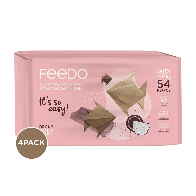 FEEDO Plenky jednorázové MIDI 3 (od 4 do 9 kg) 216 ks - měsíční zásoba