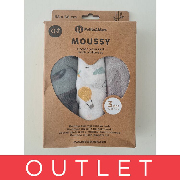 PETITE&MARS Sada plenek bambusová mušelínová 3ks Moussy Grey Planes