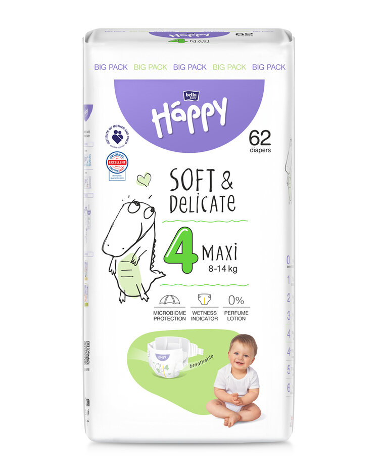 BELLA HAPPY Baby Pleny jednorázové Maxi 8-14 kg Big Pack 62 ks