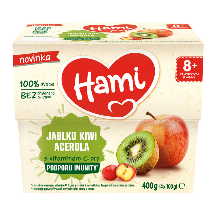 HAMI Příkrm ovocný 100% ovoce jablko kiwi acerola 400g