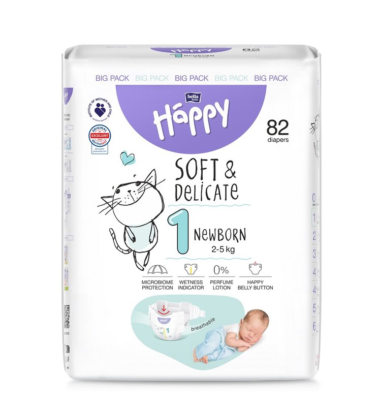 BELLA HAPPY BABY Pleny jednorázové New Born 2-5 kg Big Pack 82 ks