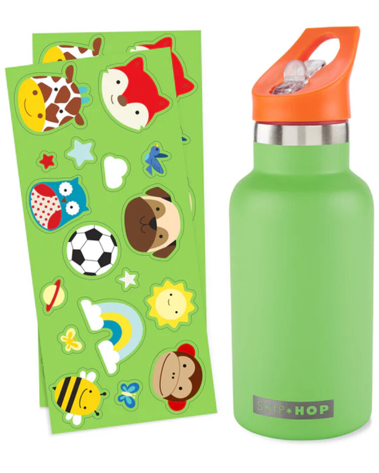 SKIP HOP Láhev s nálepkami se slámkovým náústkem nerezová zelená 380 ml