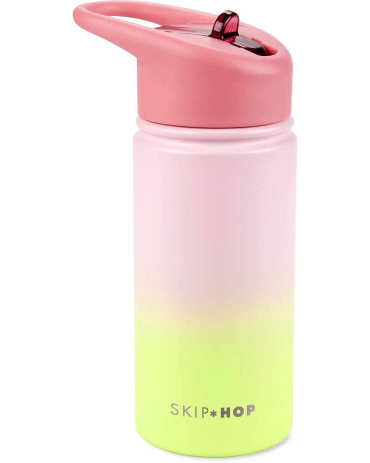 SKIP HOP Láhev s brčkem nerezová Wander - ombré pink