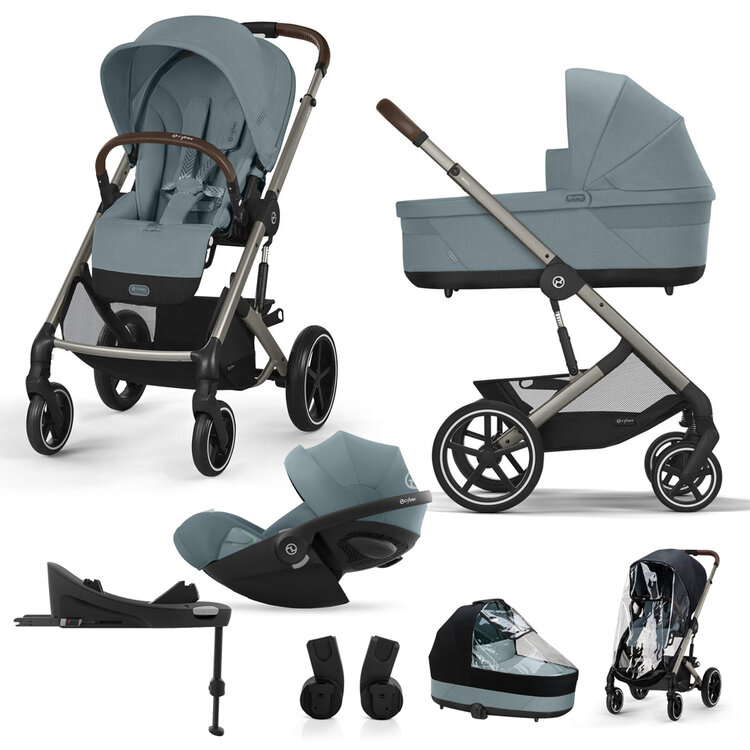 CYBEX SET Kočárek kombinovaný Balios S Lux Stormy Blue Gold 2024 s autosedačkou a doplňky