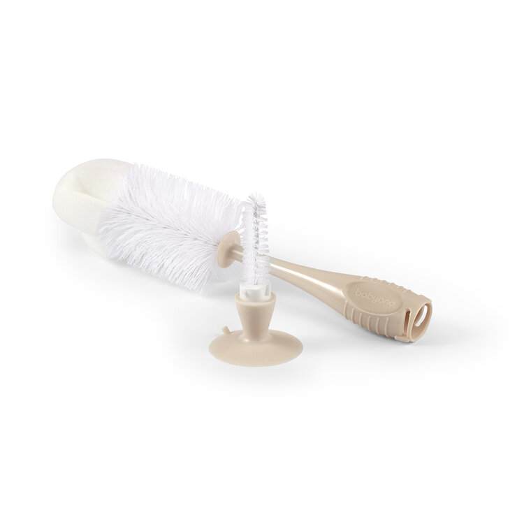 BABYONO Kartáč na lahve a savičky s přísavkou Beige