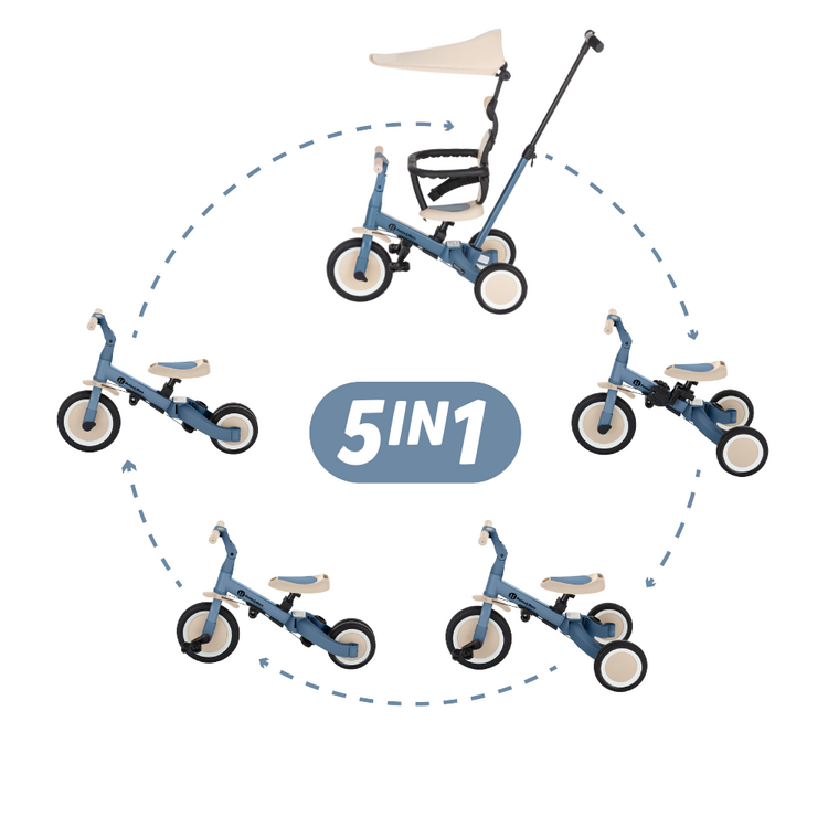 PETITE&MARS Tříkolka multifunkční 5v1 Turbo Plus Ocean Blue