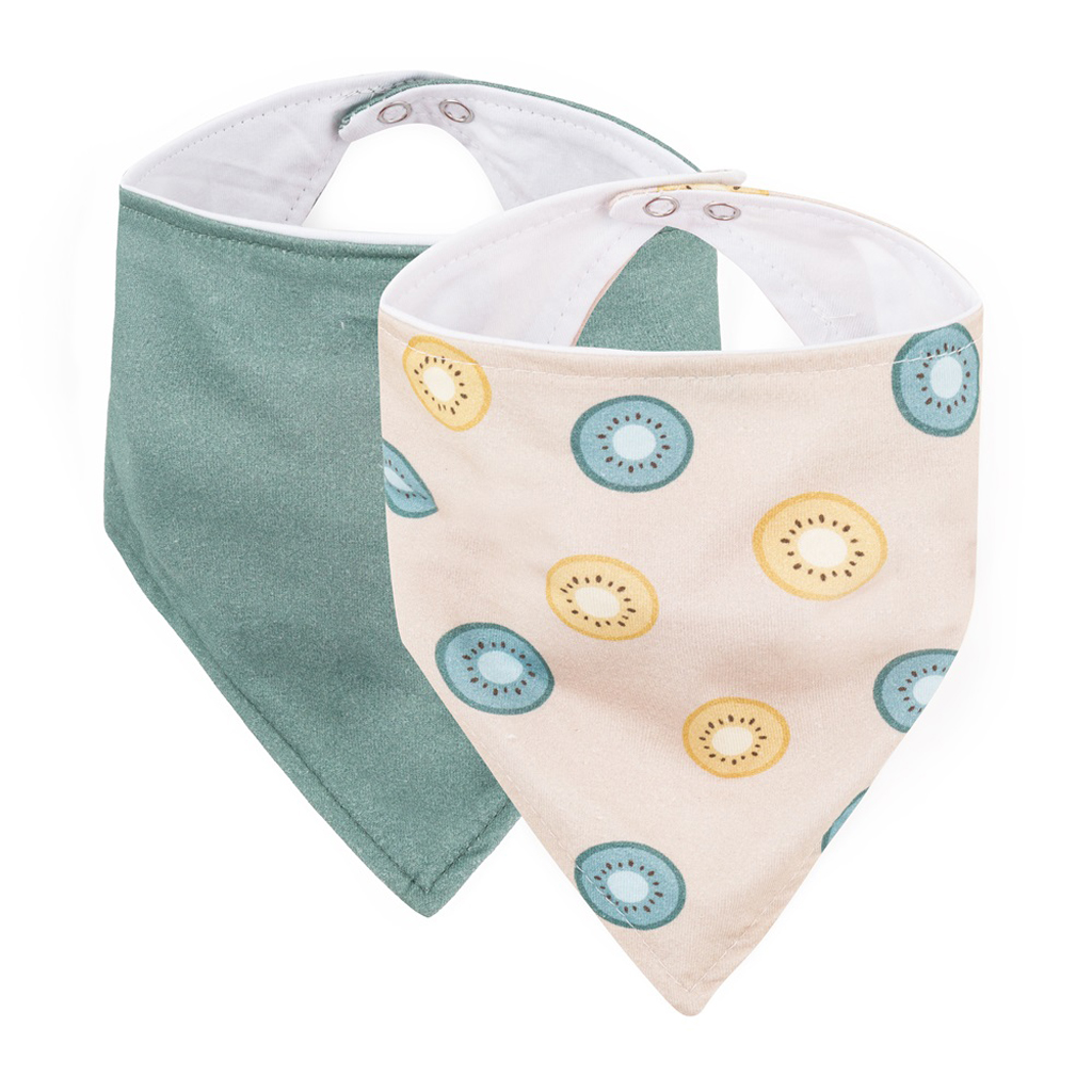 PETITE&MARS Bryndák bandana Luke 2 ks Beige Kiwis&Misty Green 3m+