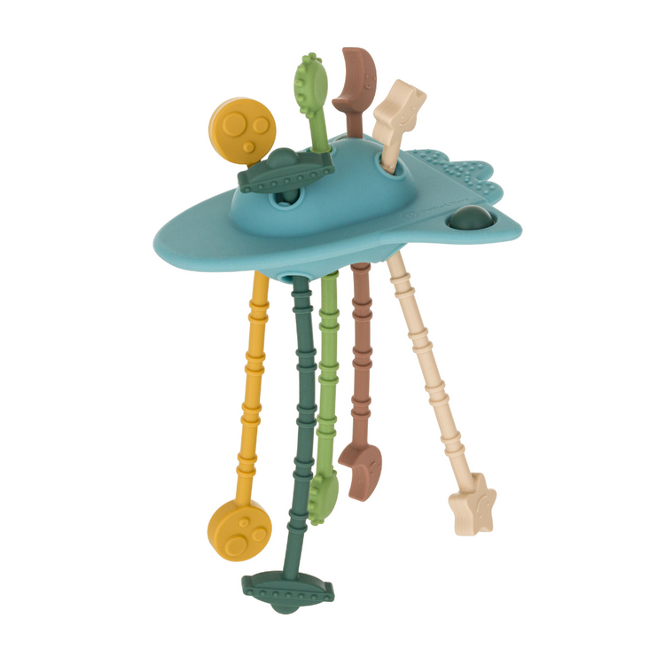 PETITE&MARS Hračka silikonová senzorická Crazy rocket Frosted Sky 10m+