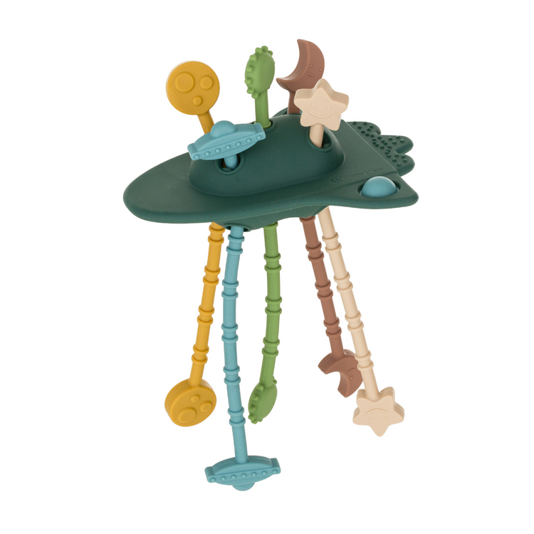 PETITE&MARS Hračka silikonová senzorická Crazy rocket Misty Green 10m+