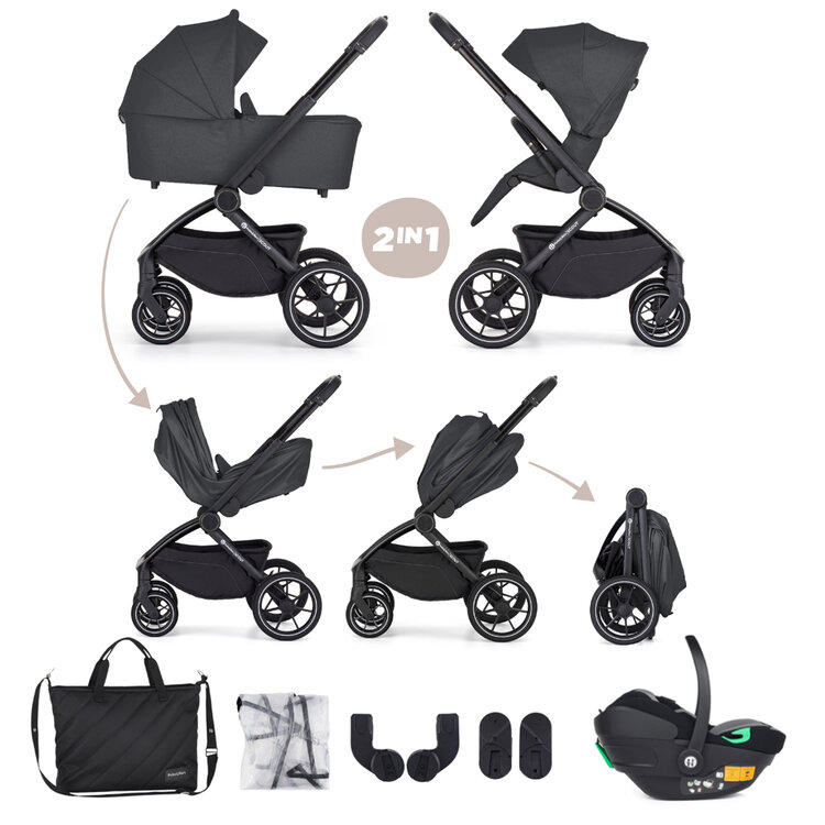 PETITE&MARS Kočárek kombinovaný SCOUT 3v1 Anthracite Moon s Core Pro i-Size