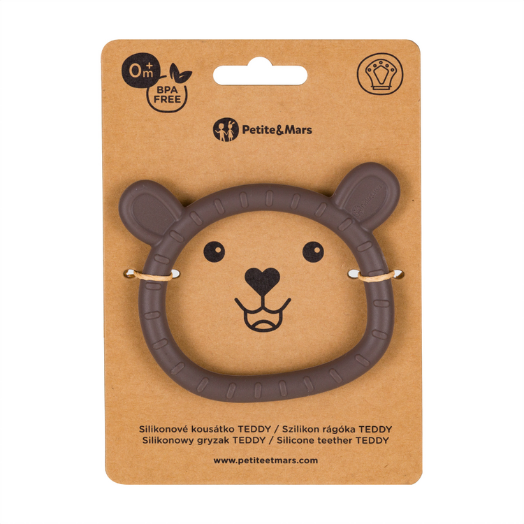 PETITE&MARS Kousátko silikonové Teddy Bitter Cocoa 0m+