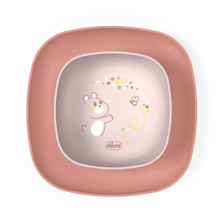 CHICCO Set jídelní - miska a talíř pink 12m+