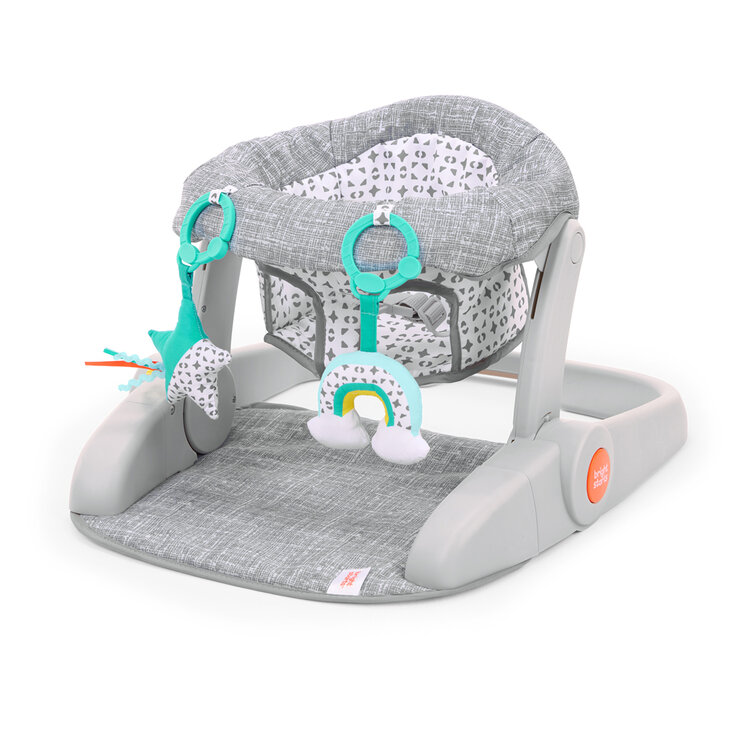 BRIGHT STARTS Křesílko učicí s hračkami připravené na cestování Learn-to-Sit™ Grey